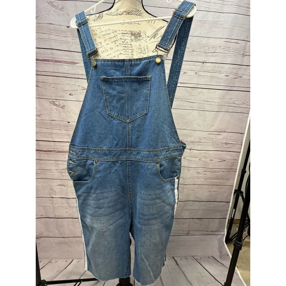 Boohoo Blue Jenna Sports Stripe Denim Shortalls Blue US 12 NWTโ